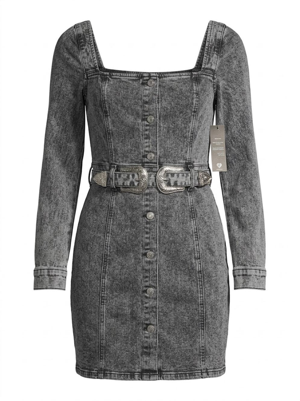Rock & Roll Denim Charcoal Wash Double Buckle Western Rodeo Dress NWT Size S